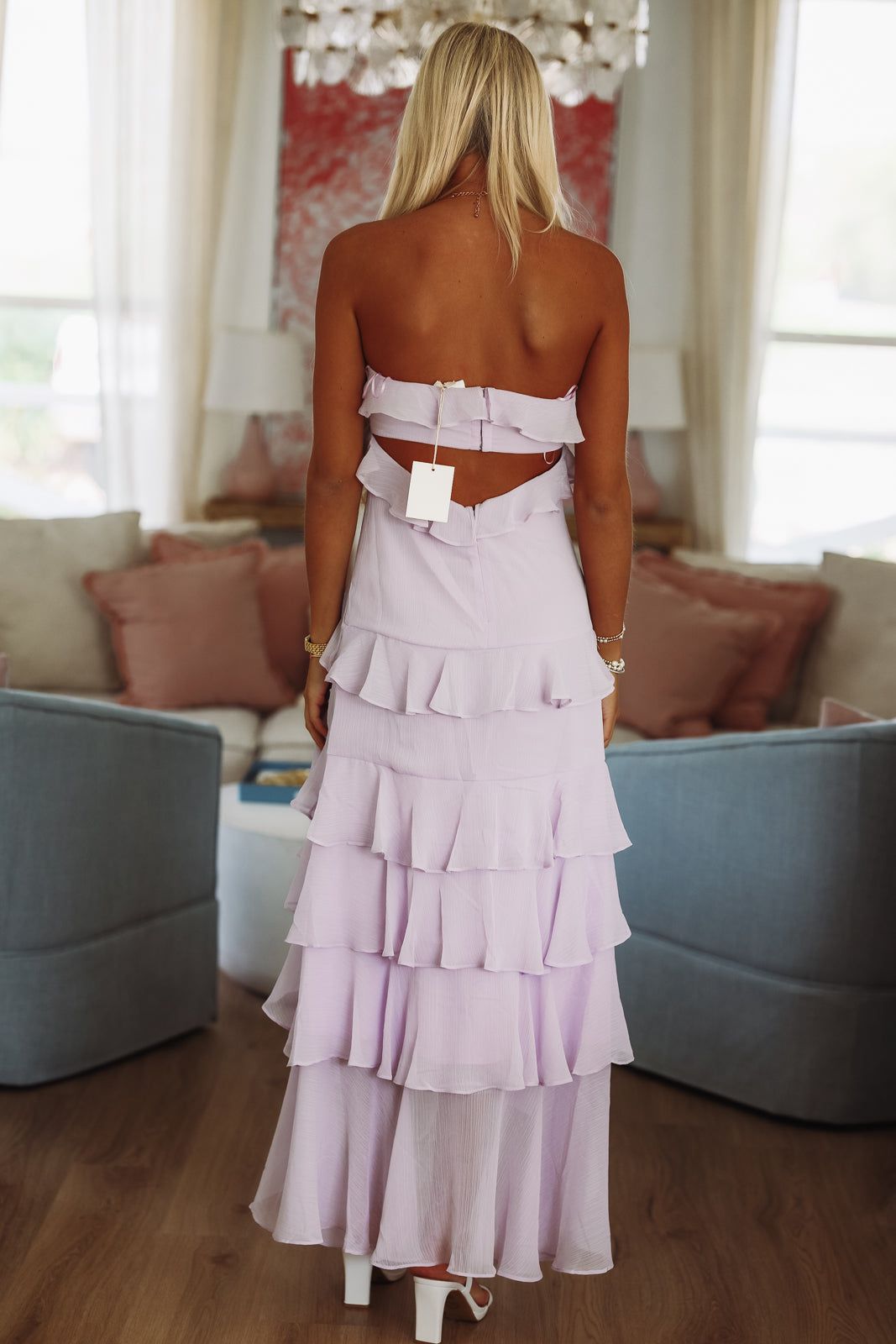Women's Strapless Ruffle Tiered Maxi Dress - Lilac