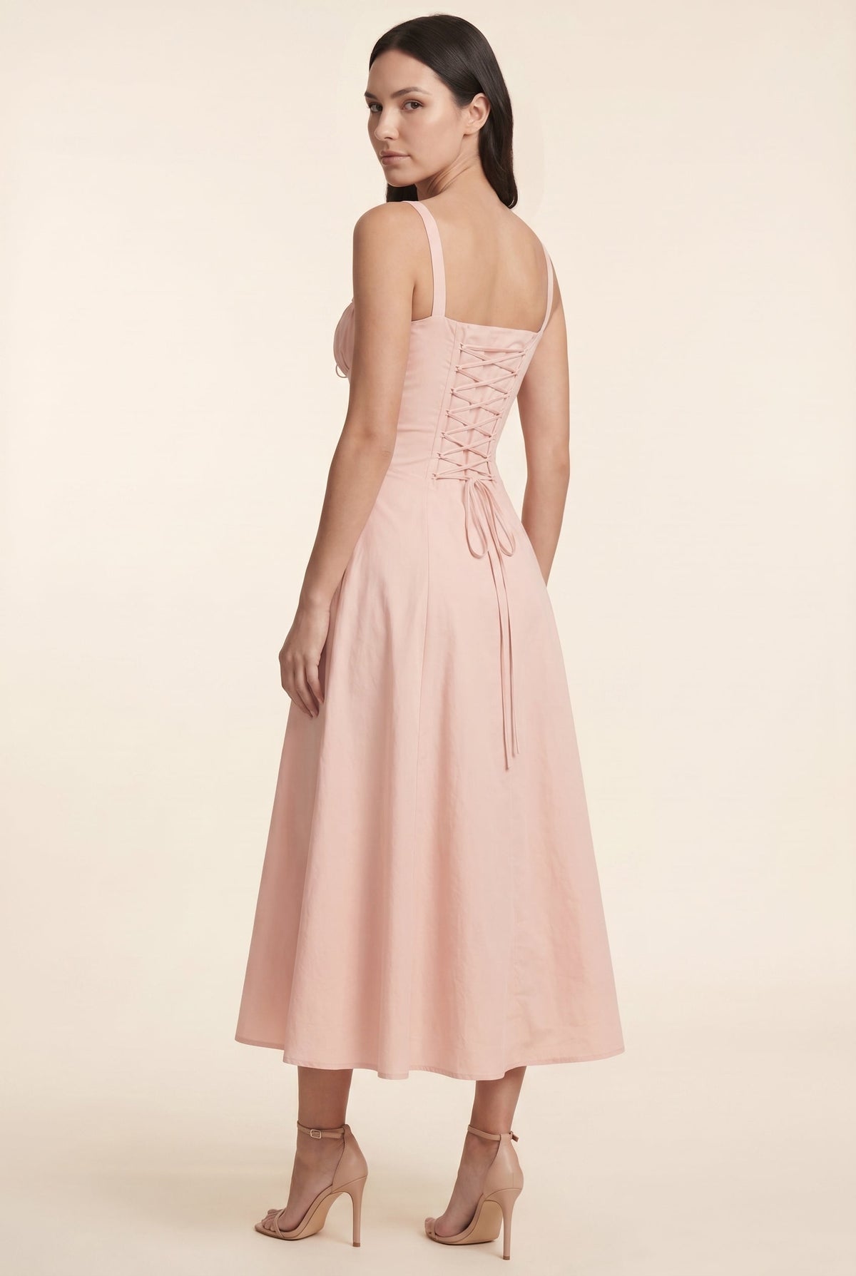 Women's Summer Corset Sweetheart A-Line Midi Dress - Light Pink