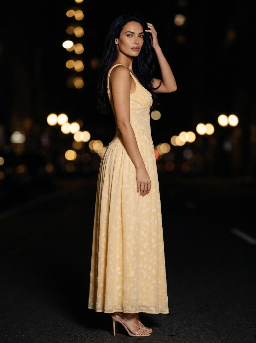 Women's Summer Scoop Neck Corset Maxi Dress - Butter Yellow