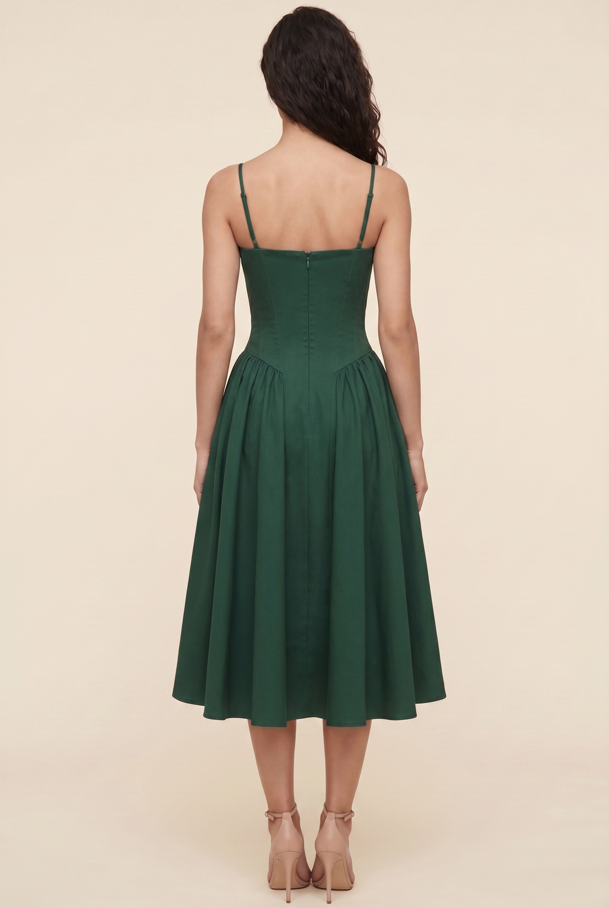 Women's Summer Sweetheart Midi Dress with Pockets - Forest Green