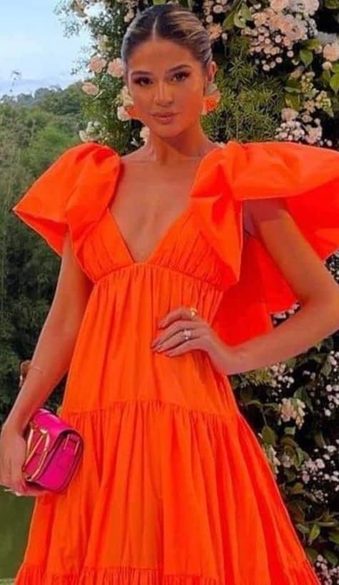 Women's Tiered Ruffle Organza Maxi Prom Dress - Orange