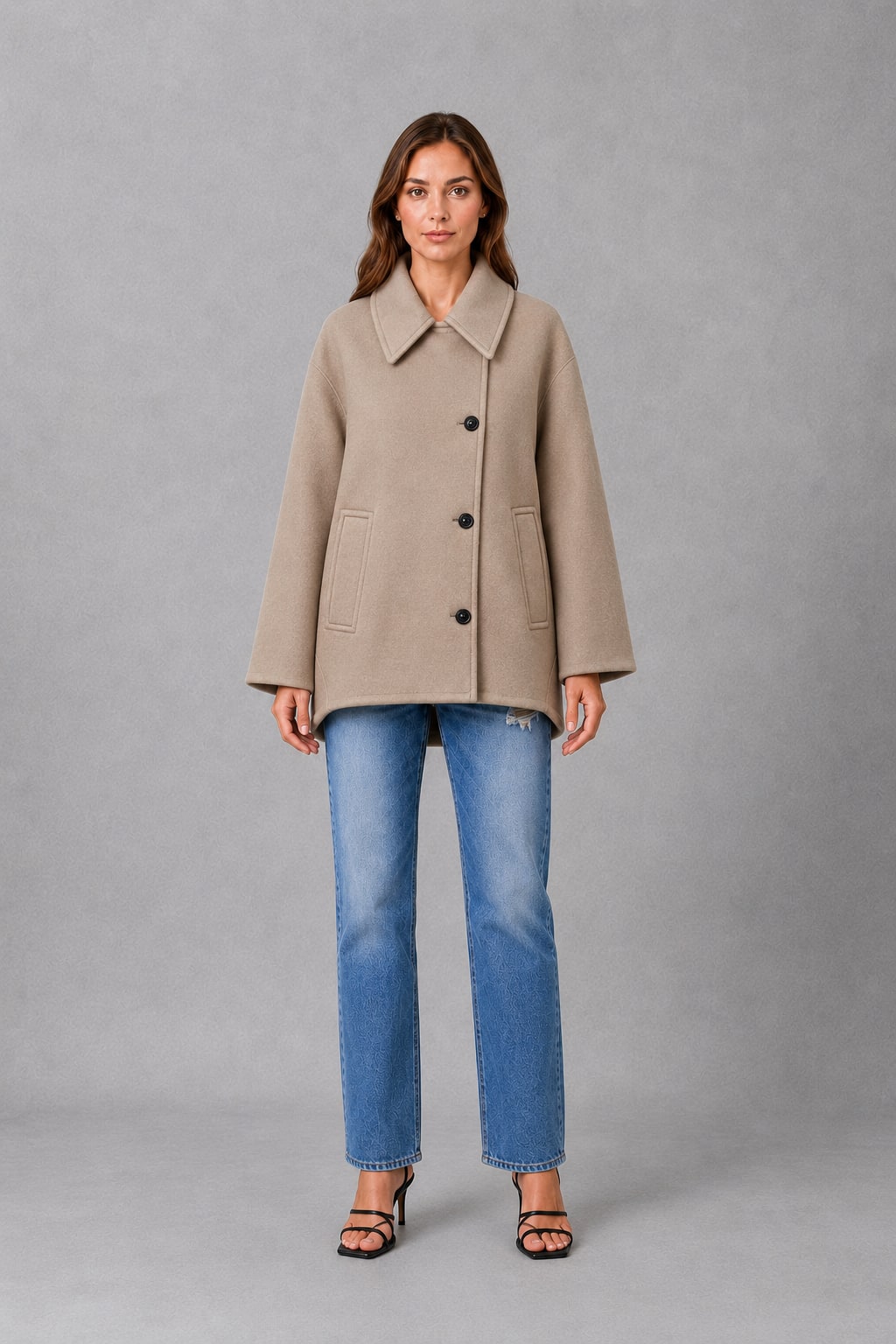 Women's Vintage-Inspired Taupe Longline Coat - Taupe
