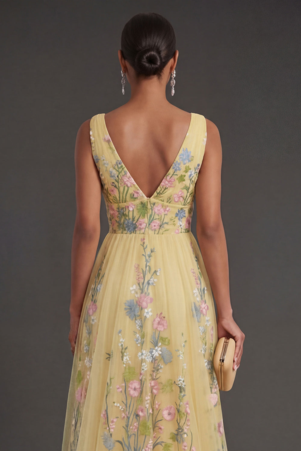 Women's Wedding Guest Floral A-Line Maxi Dress - Yellow