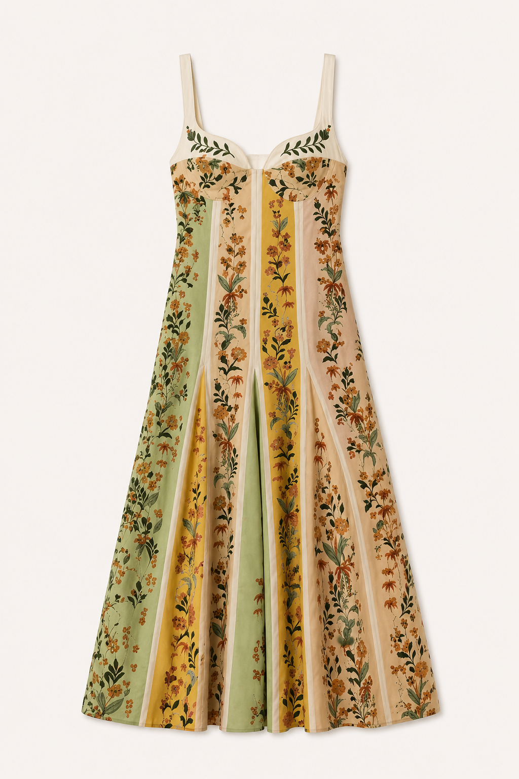 Women's Wedding Guest Floral Leaf Trim Flared Midi Dress - Garden Print