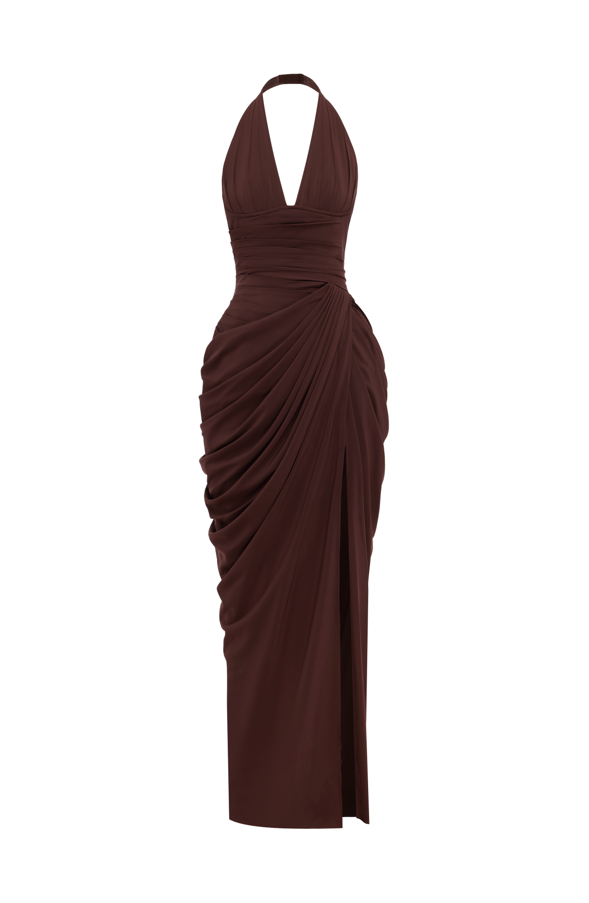 Women's Wedding Guest Halter Corset Maxi Dress - Chocolate Brown