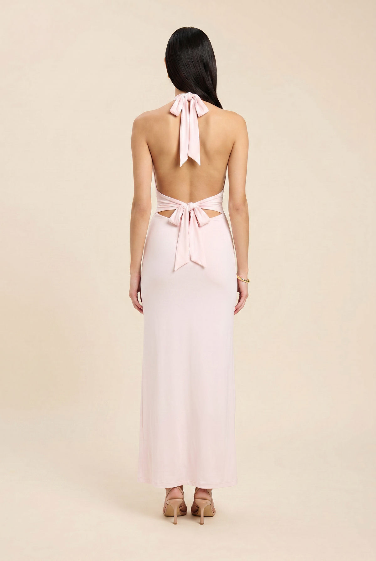 Women's Wedding Guest Ruched Halter Maxi Dress - Light Pink