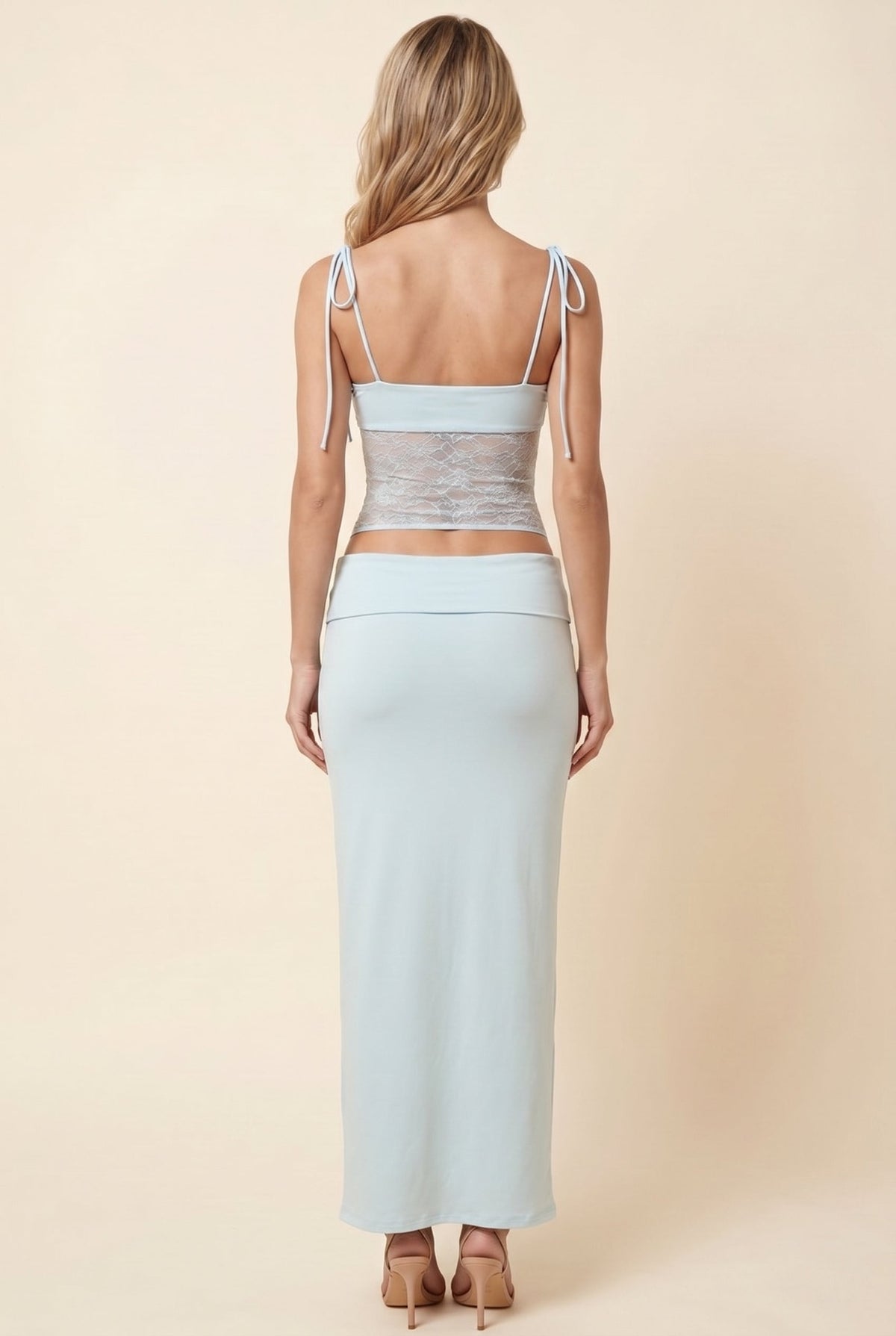 Women's Wedding Guest Square Neck Lace Band Maxi Dress - Baby Blue