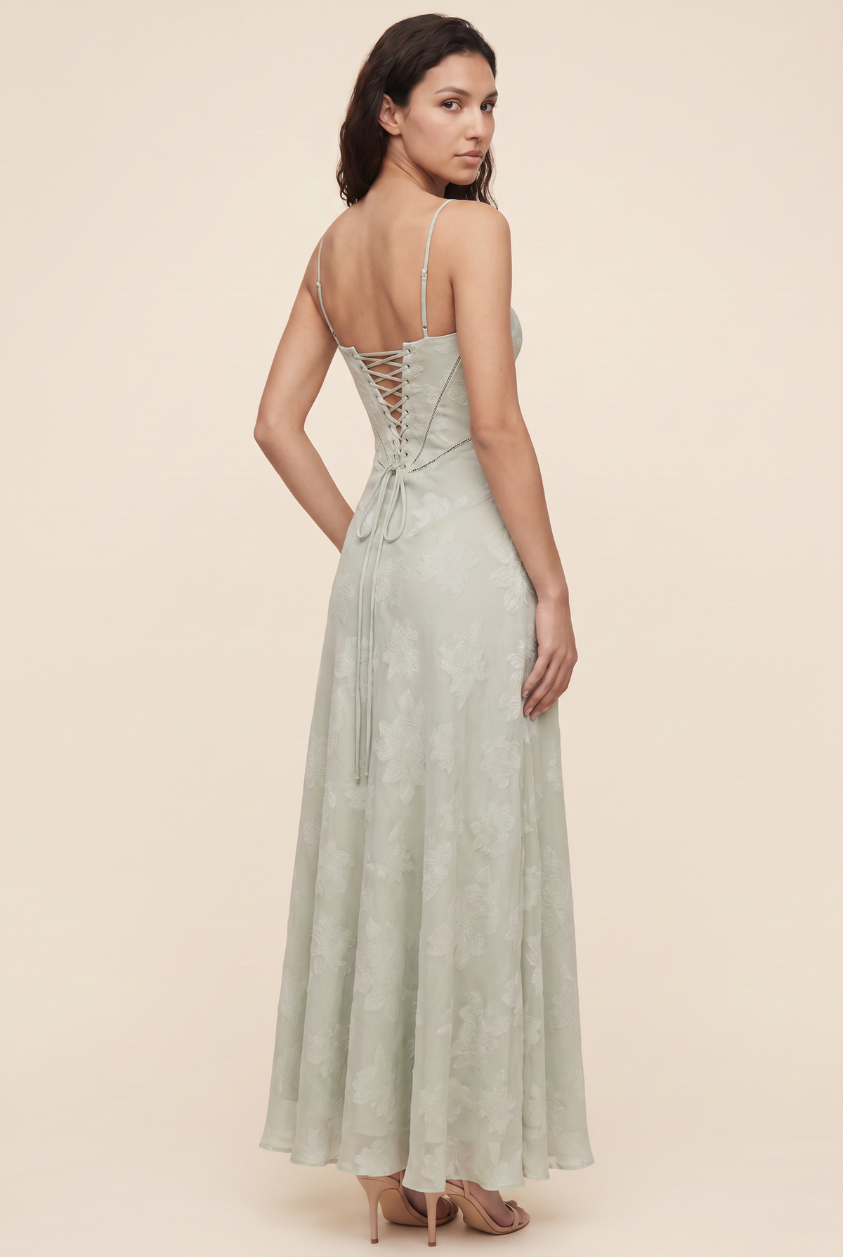 Women's Wedding Guest Sweetheart Lace Maxi Dress - Sage Green