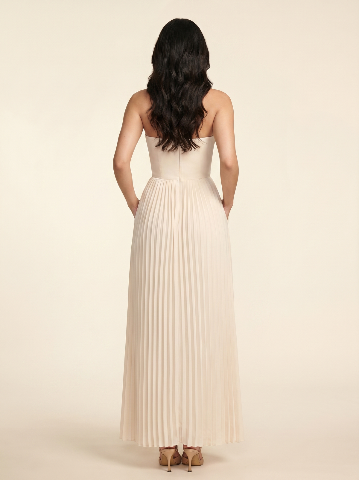 Women's Wedding Guest Sweetheart Pleated Maxi Dress - Cream