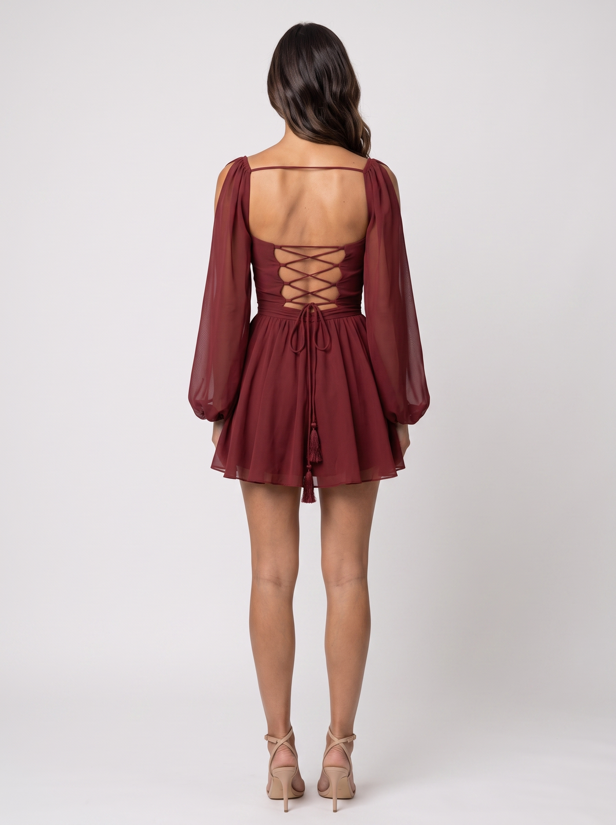 Women's Wrap Ruffle Mini Cocktail Dress - Rust Red