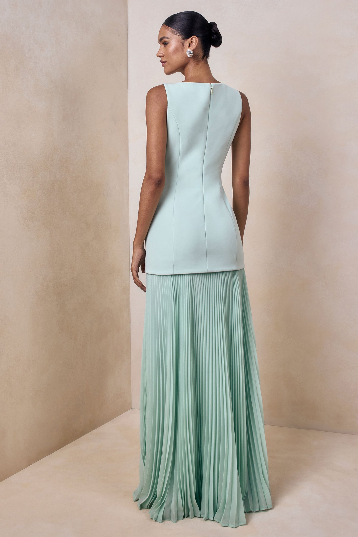 Pleated Crepe Pinafore Maxi Dress