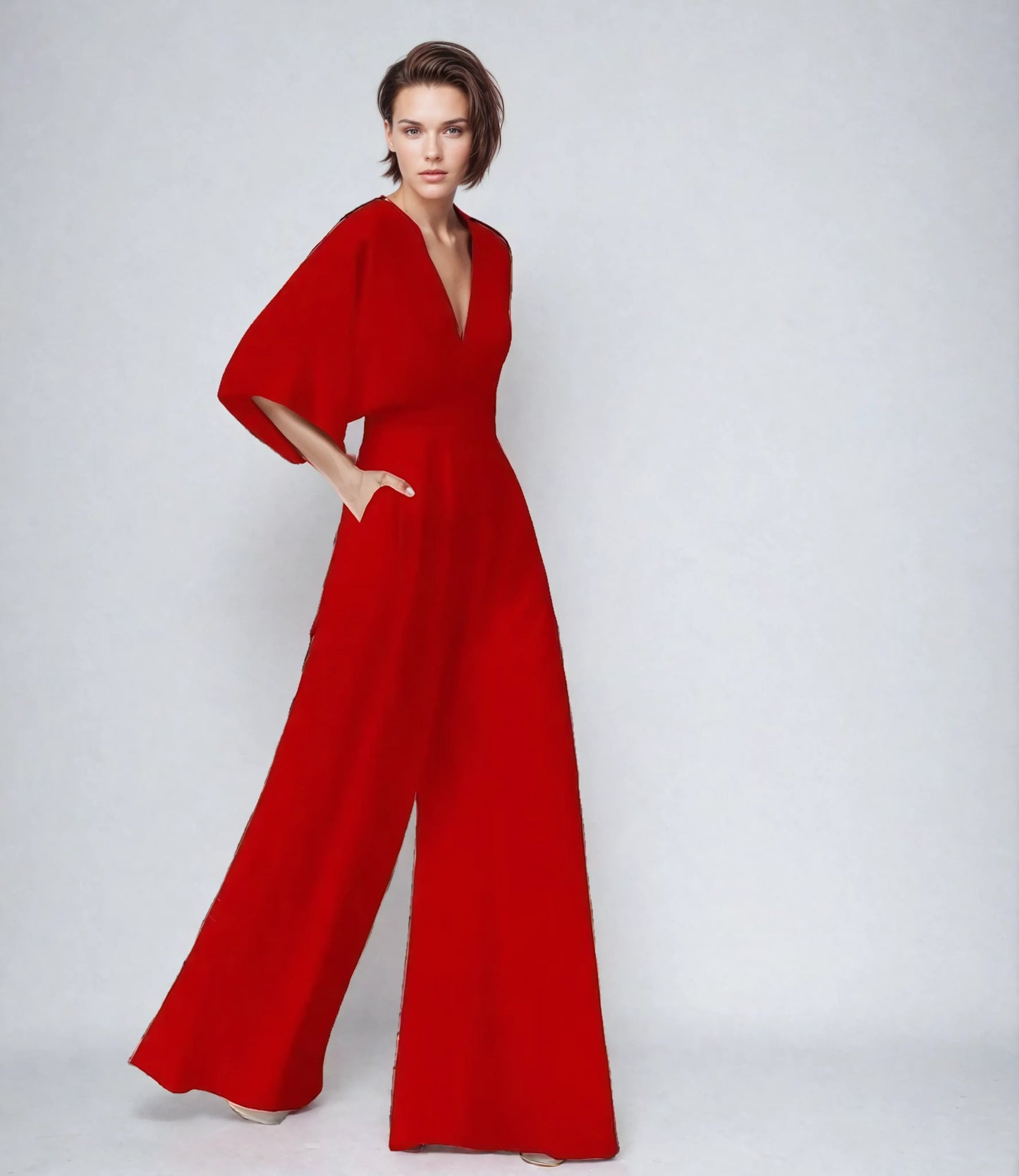 Women's Cocktail V Neck Flutter Sleeve Wide Leg Jumpsuit