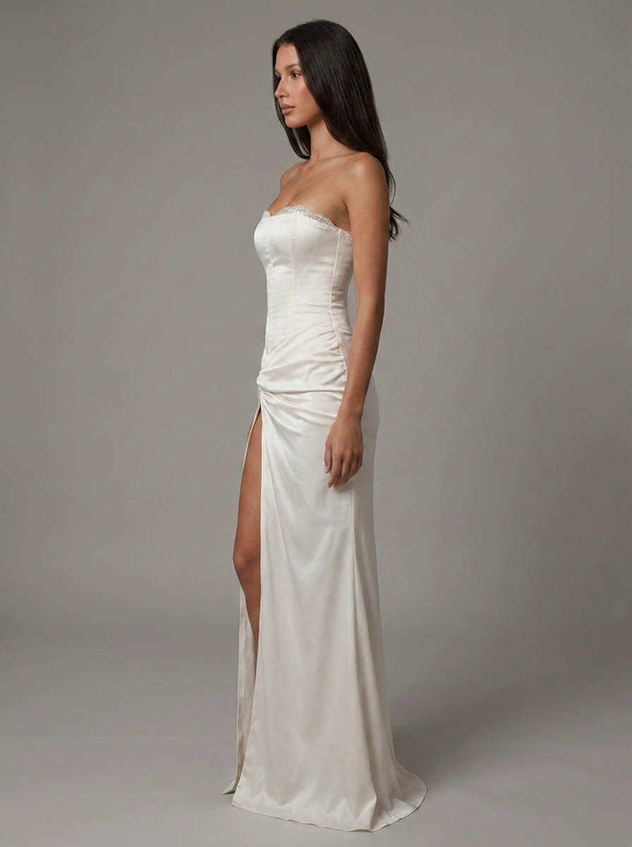 Strapless Corset Lace Rehearsal Dinner Maxi Dress