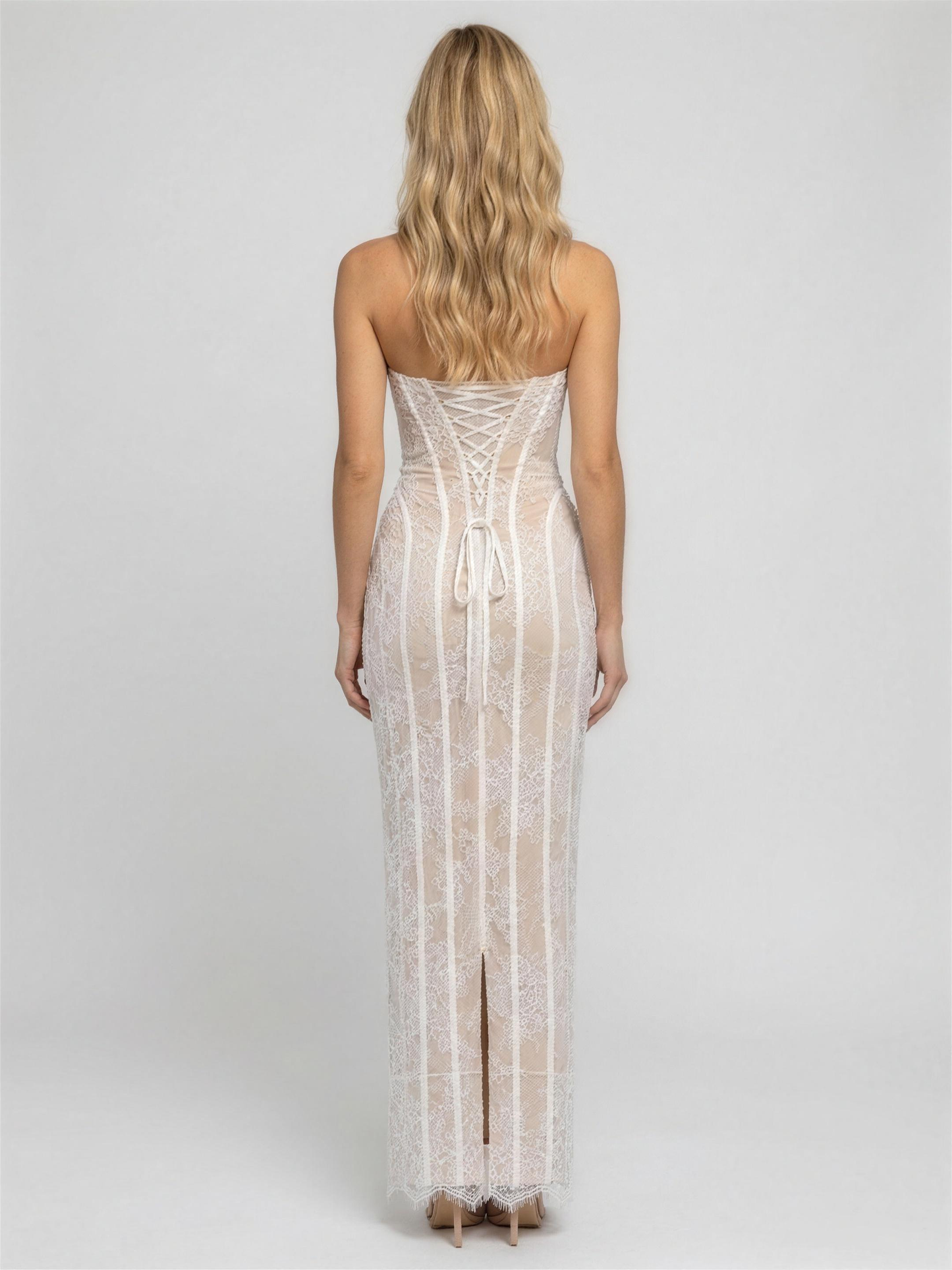 Sweetheart Corset Burgundy Lace Maxi Dress - Ivory