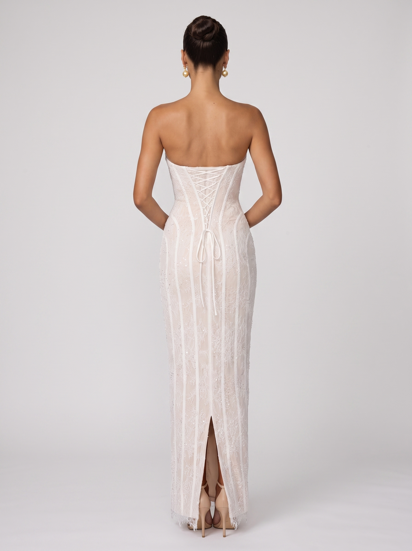 Sweetheart Corset Wine Lace Maxi Dress - Ivory