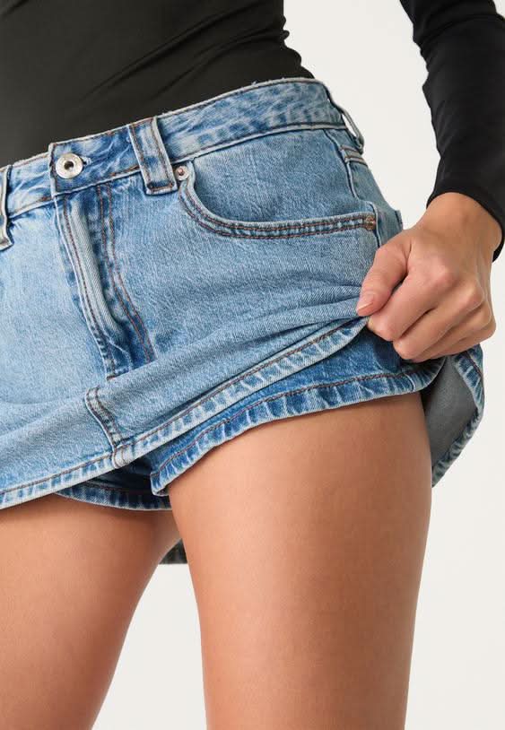 Women's High Waisted Denim Mini Skort with Built-In Shorts - product image 3