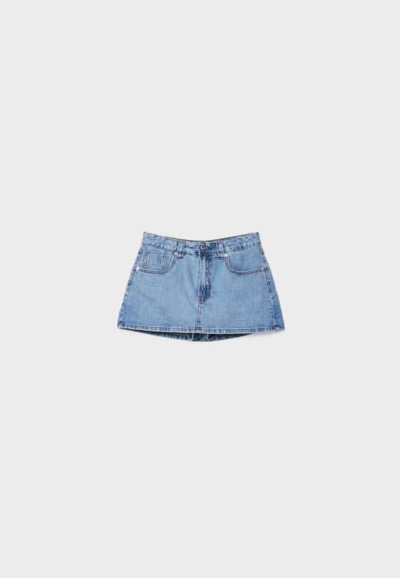 Women's High Waisted Denim Mini Skort with Built-In Shorts - product image 4