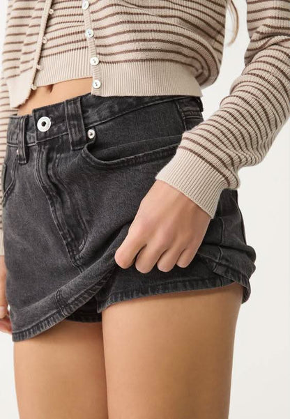 Women's High Waisted Denim Mini Skort with Built-In Shorts - product image 6