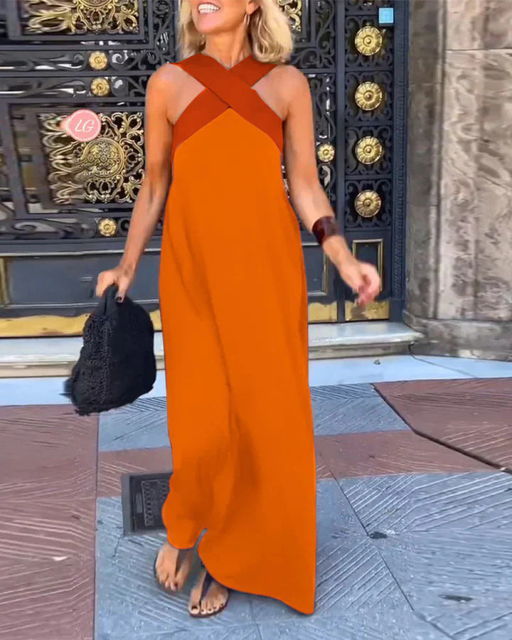 Women's Summer Cross Halter Sleeveless Maxi Dress