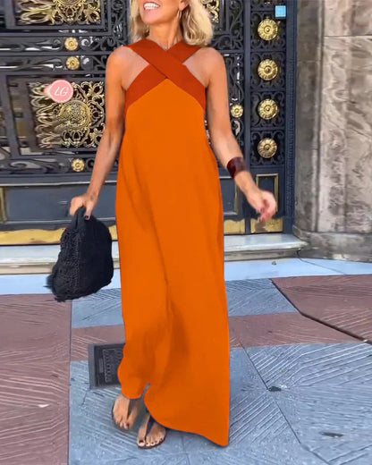 Women's Summer Cross Halter Sleeveless Maxi Dress