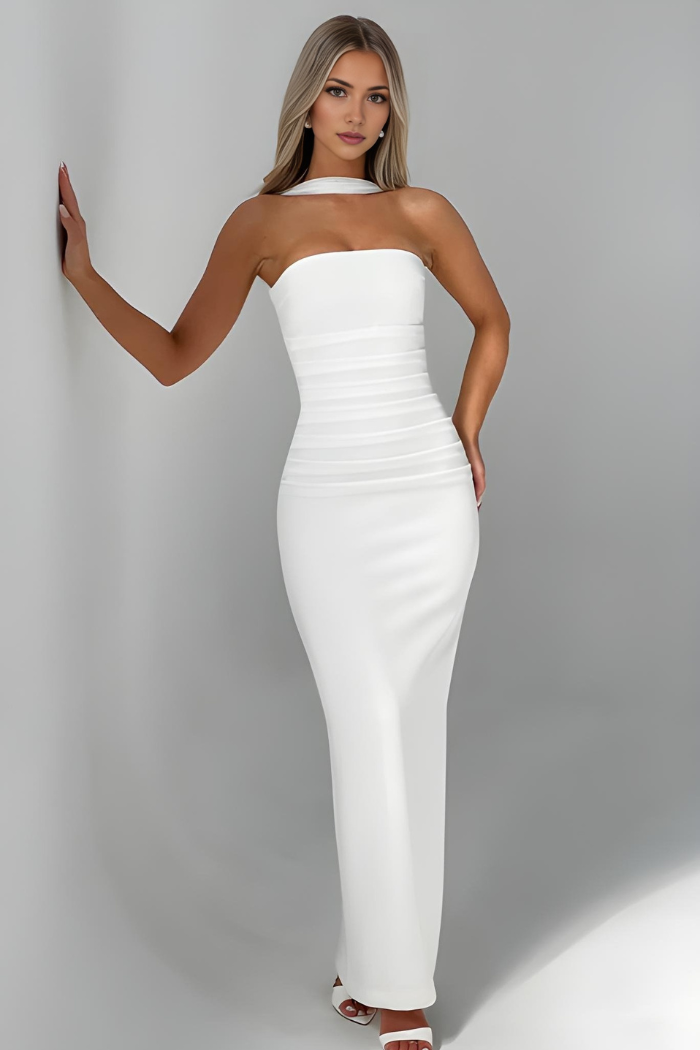 Women's Cocktail Strapless Maxi Bodycon Dress With Scarf