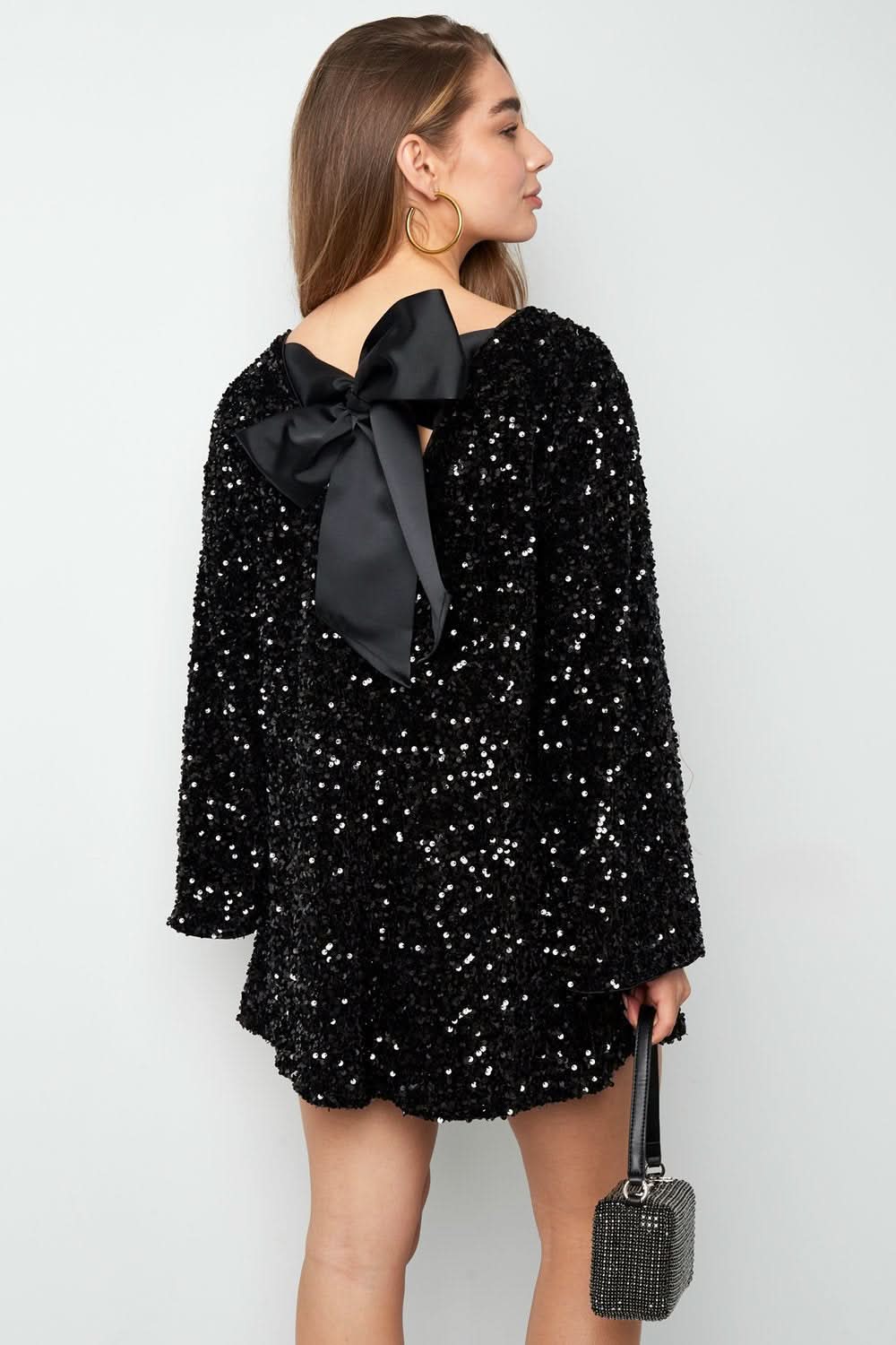 Women's Cocktail Long Sleeve Mini Dress with Back Bow - product image 6
