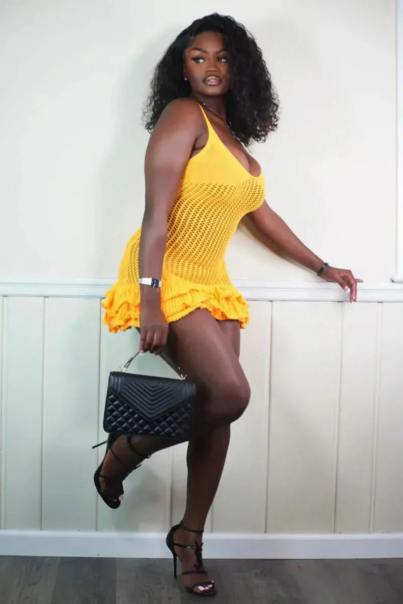 Women's Summer Crochet Scoop Neck Ruffle Mini Dress - product image 10