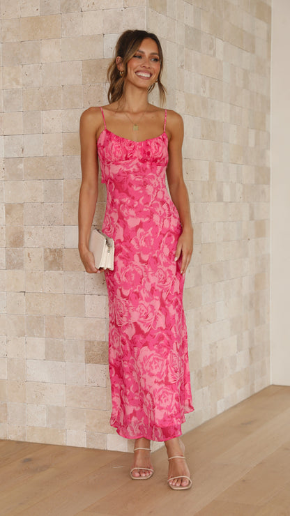 Margie Midi Dress - Pink Floral - Billy J