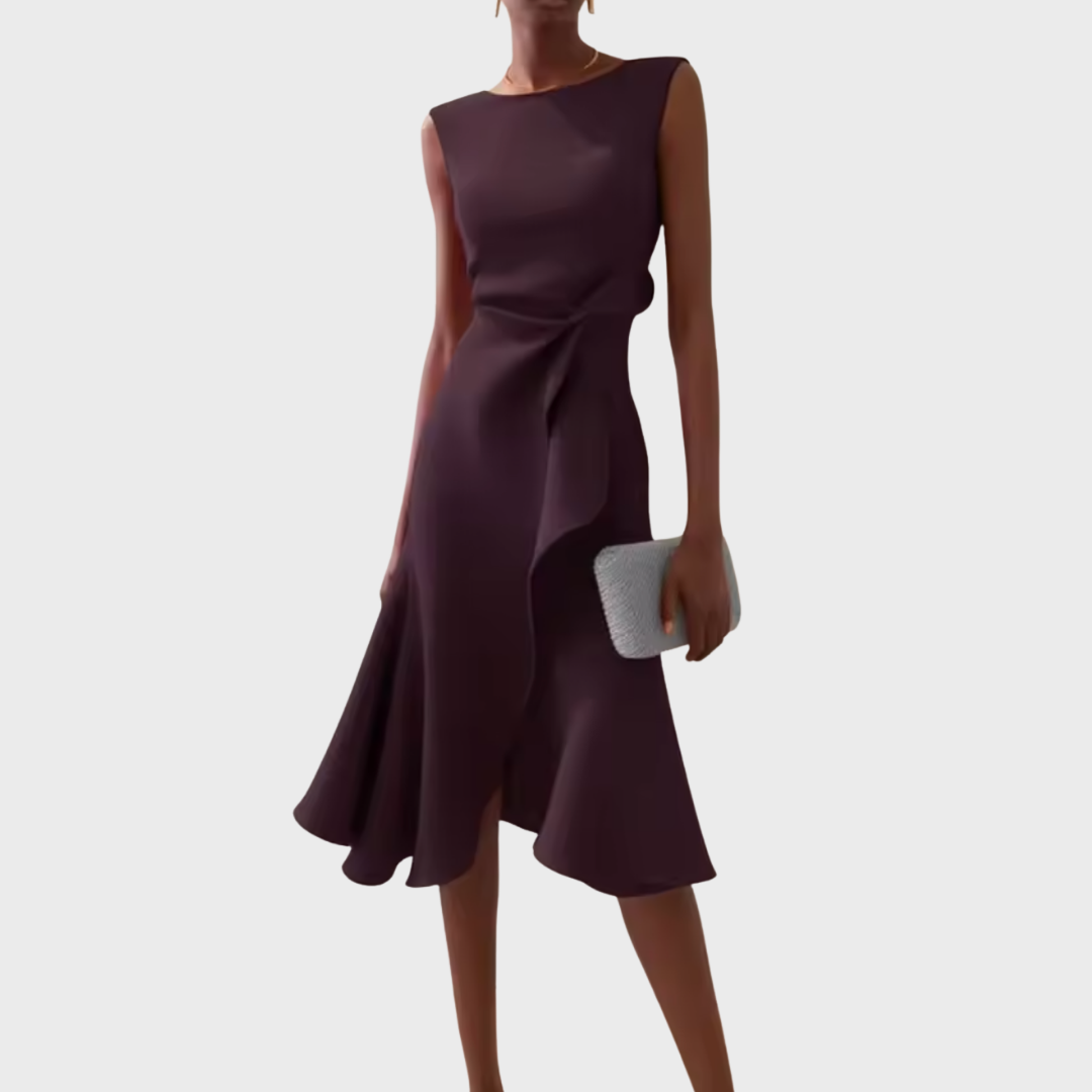 Women's Wedding Guest Draped Asymmetric Midi Dress