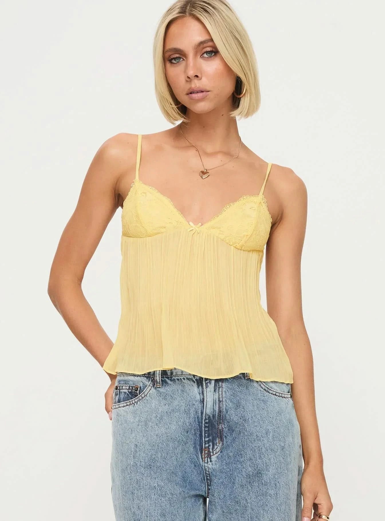 Women's Lace V Neck Pleated Cami Tank Top - product image 2