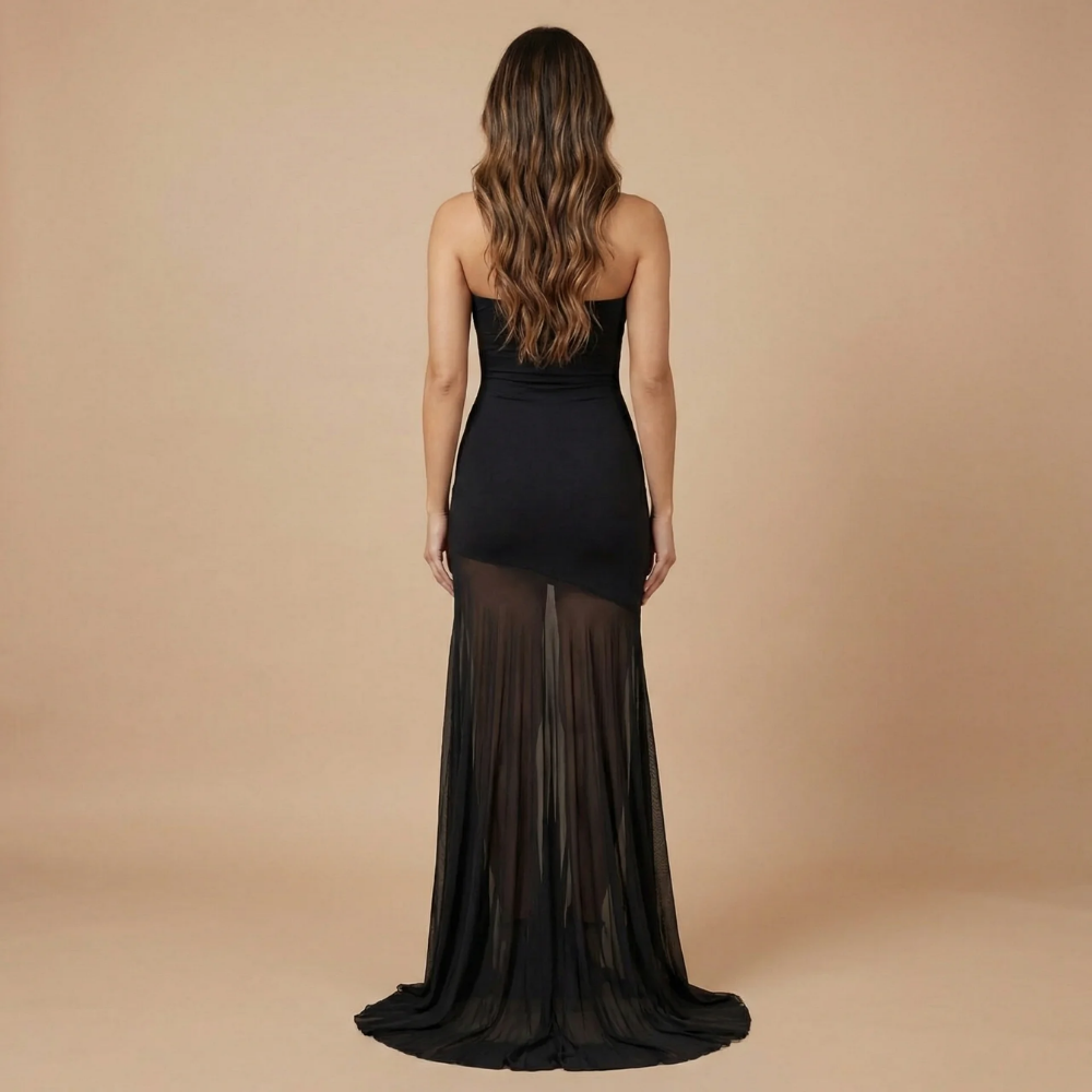 Women's Formal Strapless Maxi Dress With Sheer Mesh Skirt - product image 7