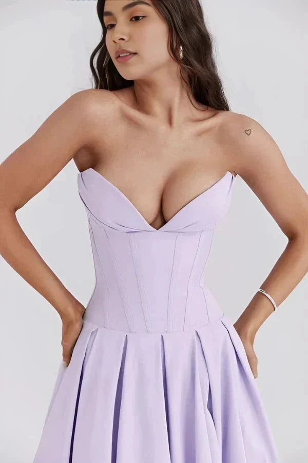 Women's Wedding Guest Strapless Sweetheart Midi Dress