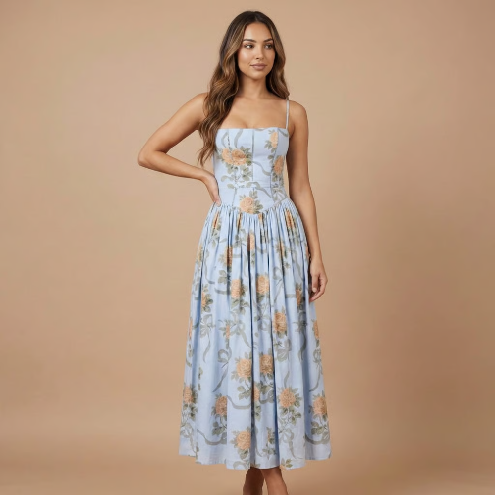 Women's Wedding Guest Floral Straight Neck Midi Dress - product image 3