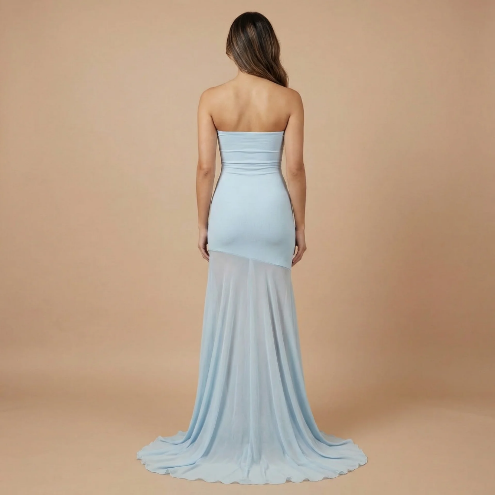 Women's Formal Strapless Maxi Dress With Sheer Mesh Skirt - product image 8