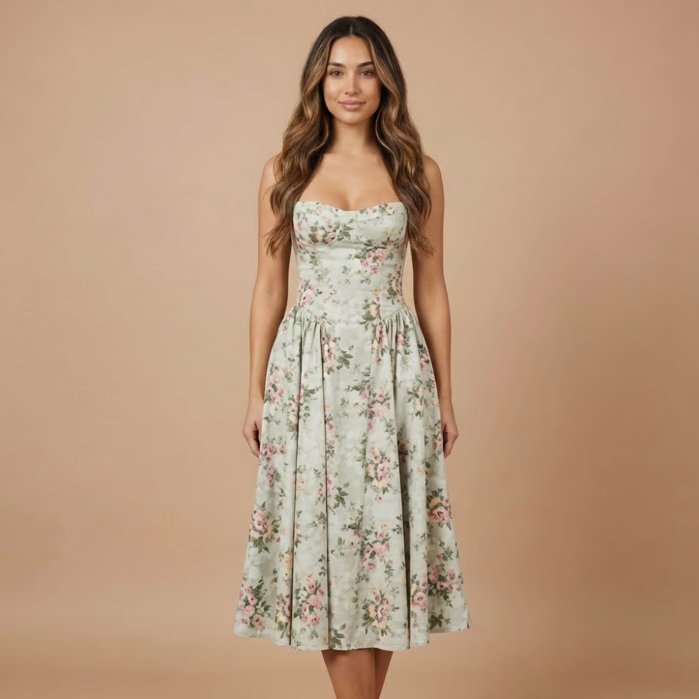 Women's Wedding Guest Floral Straight Neck Midi Dress - product image 4