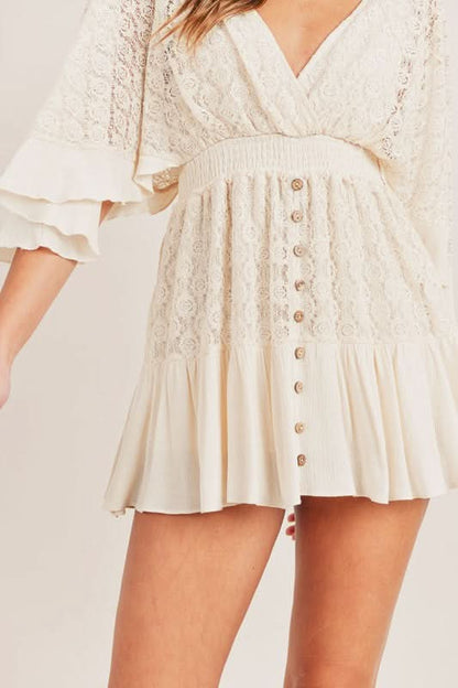 Women's Summer Lace V Neck Mini Romper with Smocked Waist - product image 4