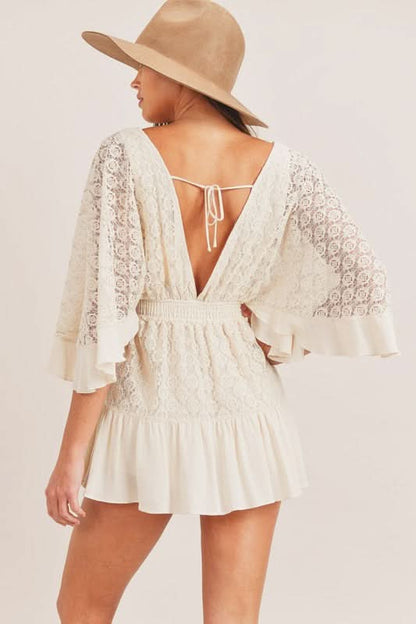 Women's Summer Lace V Neck Mini Romper with Smocked Waist - product image 2