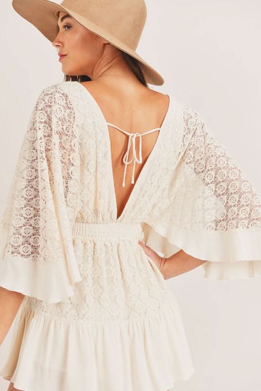 Women's Summer Lace V Neck Mini Romper with Smocked Waist - product image 6