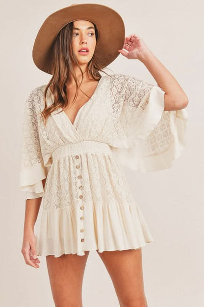 Women's Summer Lace V Neck Mini Romper with Smocked Waist - product image 8