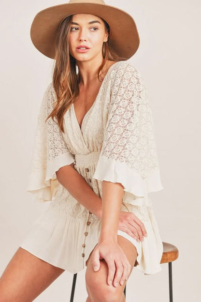 Women's Summer Lace V Neck Mini Romper with Smocked Waist - product image 3