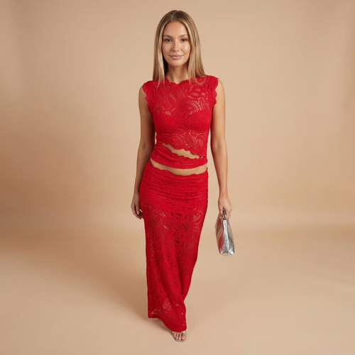 Women's Cocktail Lace High Neck Maxi Skirt Set - product image 2