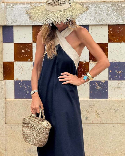 Women's Summer Cross Halter Sleeveless Maxi Dress