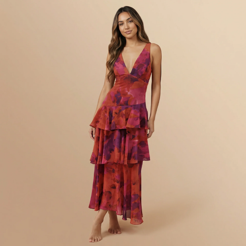 Women's Wedding Guest Floral Plunge Neck Midi Dress - product image 5