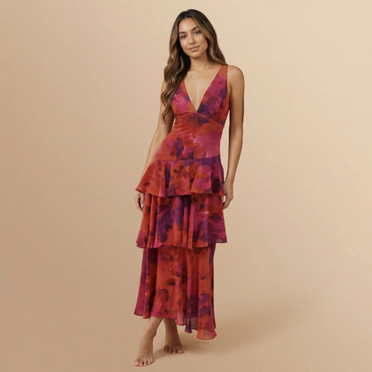 Women's Wedding Guest Floral Plunge Neck Midi Dress - product image 5