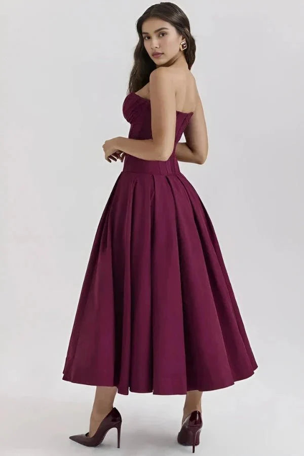Women's Wedding Guest Strapless Sweetheart Midi Dress