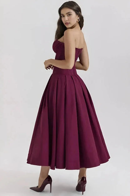 Women's Wedding Guest Strapless Sweetheart Midi Dress