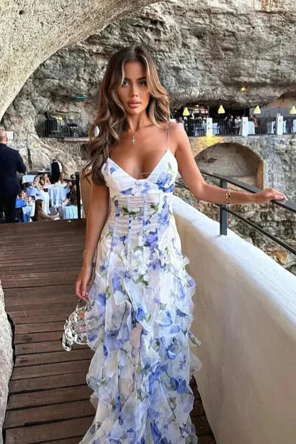 Women's Wedding Guest Floral Sweetheart Maxi Ruffle Dress - product image 1