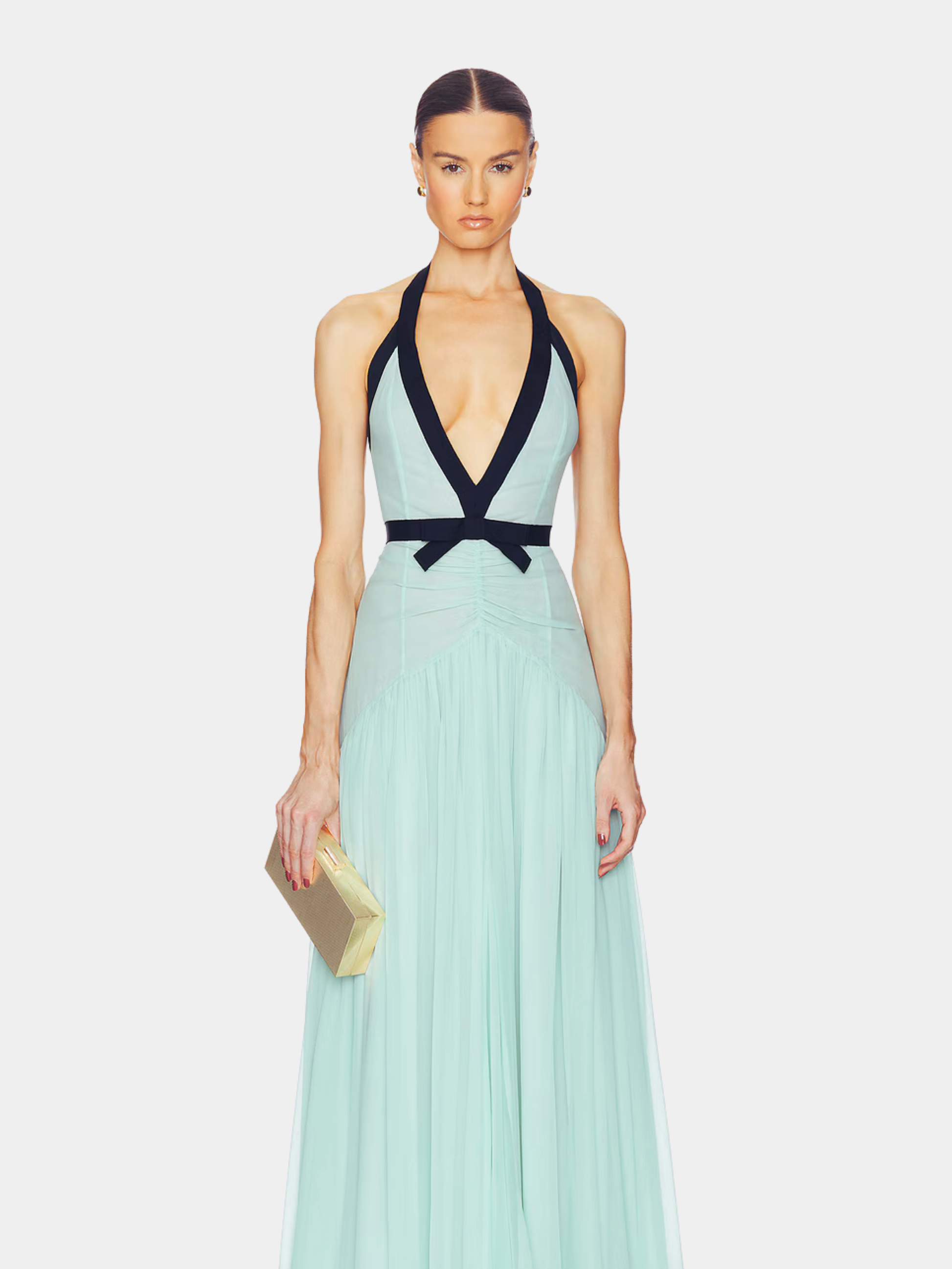 Women's Wedding Guest Halter Maxi Dress with Open Back