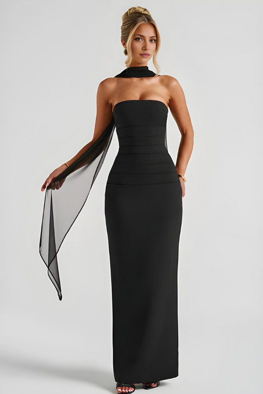 Women's Cocktail Strapless Maxi Bodycon Dress With Scarf