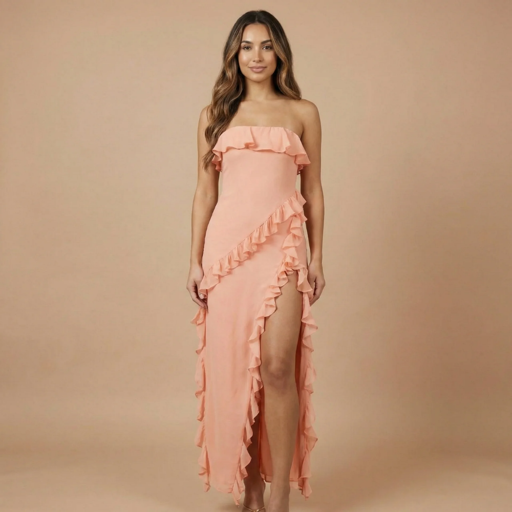 Women's Wedding Guest Strapless Ruffle Maxi Dress - product image 1